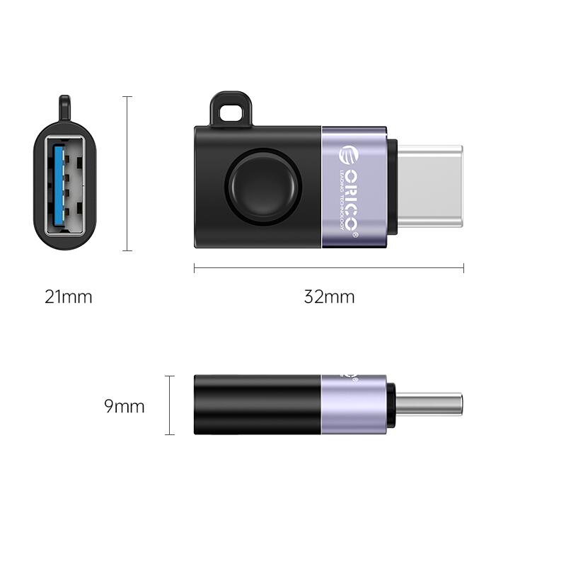Adaptor tata USB Type C - mama USB-A Orico WCA-BK negru cu gri 32x21x9mm - imagine 2