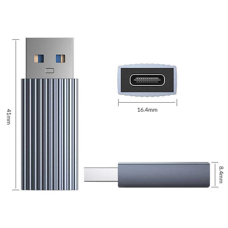 Adaptor USB-A tata - USB Type C mama gri aluminiu Orico AH-AC10-GY 41x17x8.4 mm - imagine 2