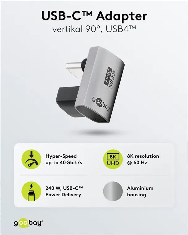 Adaptor USB-C3.1 mama - USB-C tata vertical la 90 scurt Thunderbolt 3 /4 Goobay 74444 - imagine 3