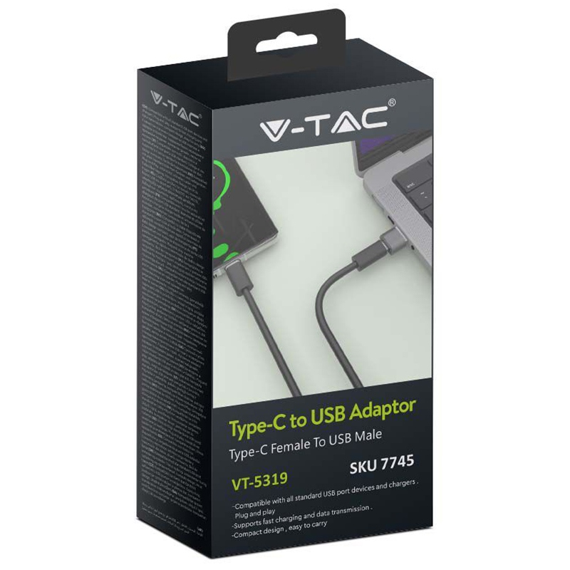 Adaptor USB tata - USB TYPE C mama incarcare/sincronizare metal V-TAC - imagine 3