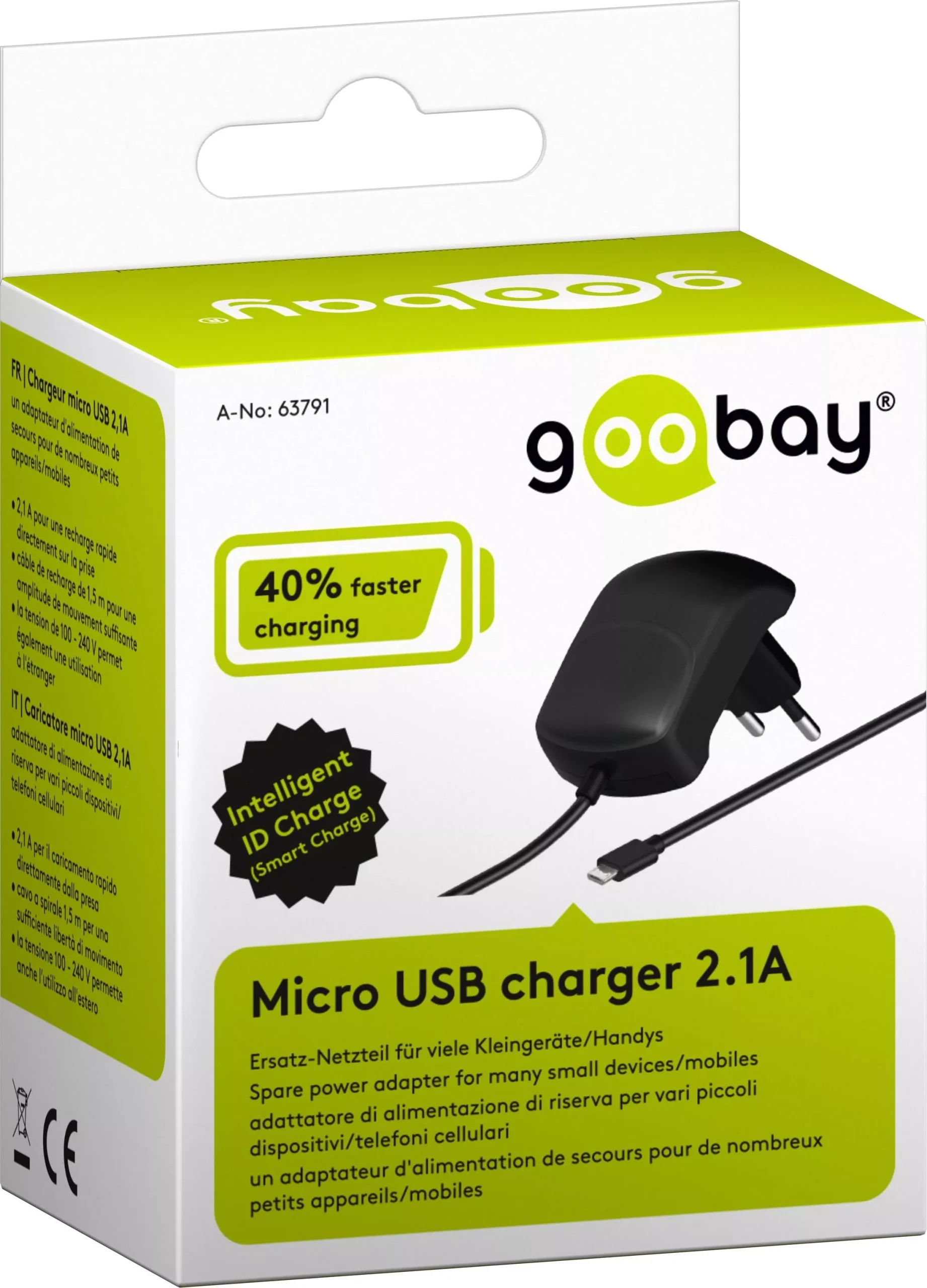 Alimentator 230V micro USB 2.1A negru Goobay - imagine 2