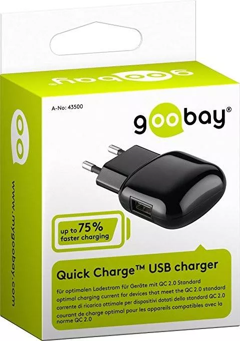 Alimentator 230V Quick Charge 1x USB 2A negru Goobay - imagine 2