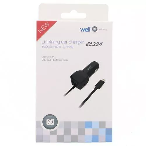 Alimentator USB bricheta auto cu cablu Lighting 2 iesiri 2.4A negru Well - imagine 2