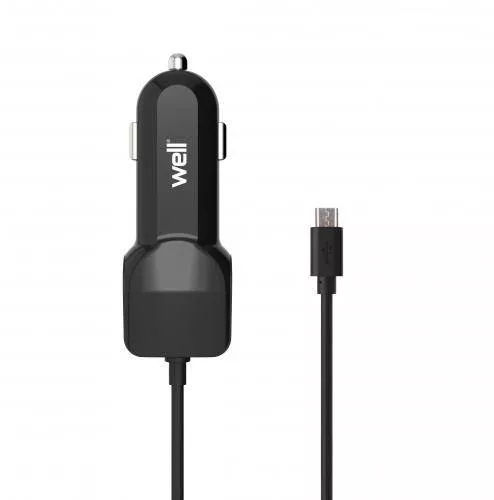 Alimentator USB bricheta auto cu cablu micro USB 2 iesiri 2.4A negru Well - imagine 2