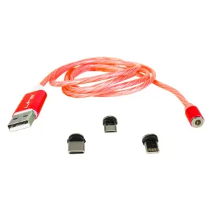 Cablu 1m 3in1 USB TYPE C iPhone Micro USB iluminat LED rosu