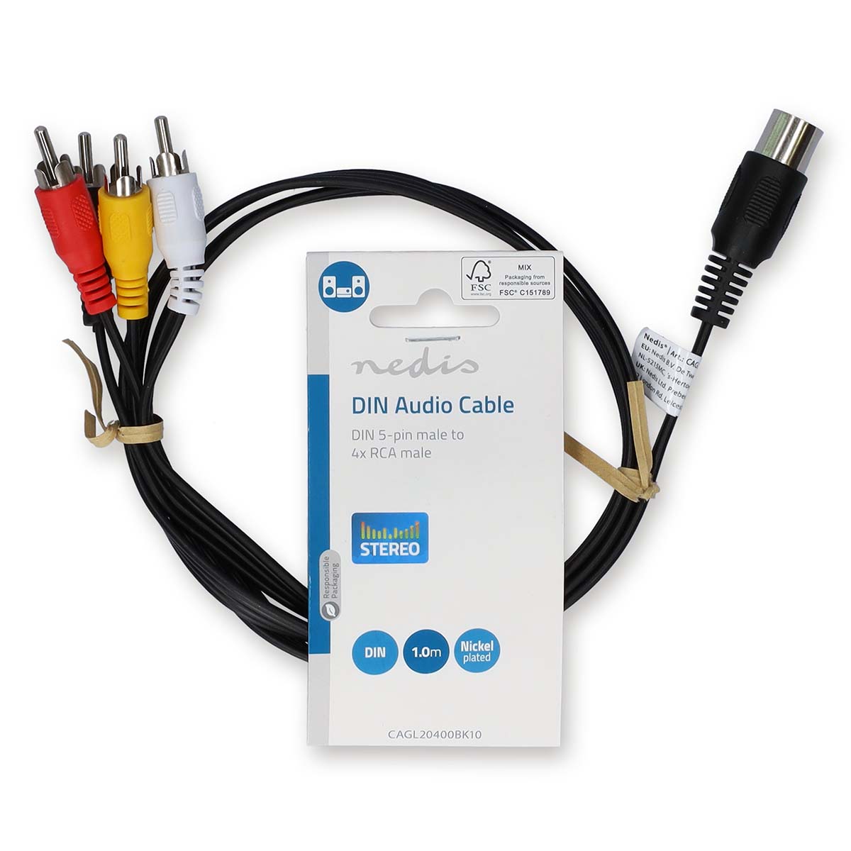 Cablu audio DIN 5pin tata - 4x RCA tata 1m Nedis CAGL20400BK10 - imagine 3
