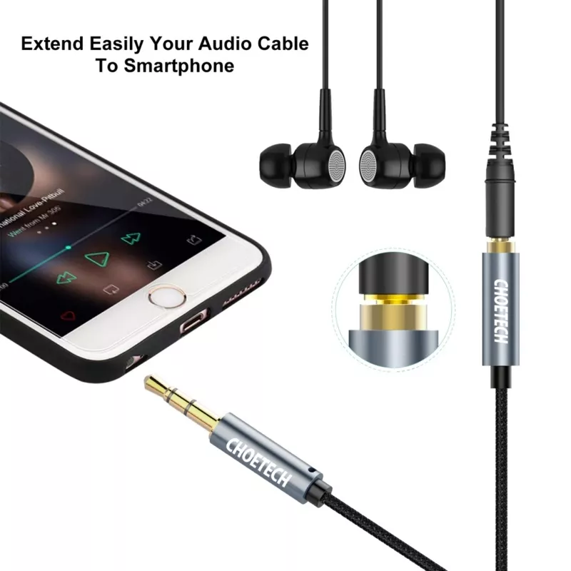 Cablu audio jack stereo Choetech AUX002 3.5 mm tata - 3.5 mm tata 1.2m negru - imagine 2