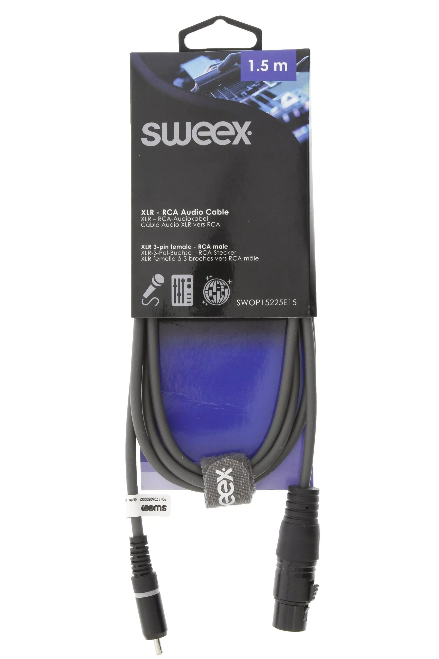 Cablu audio Mono XLR 3 pini mama - tata RCA 1.5m gri Sweex - imagine 2