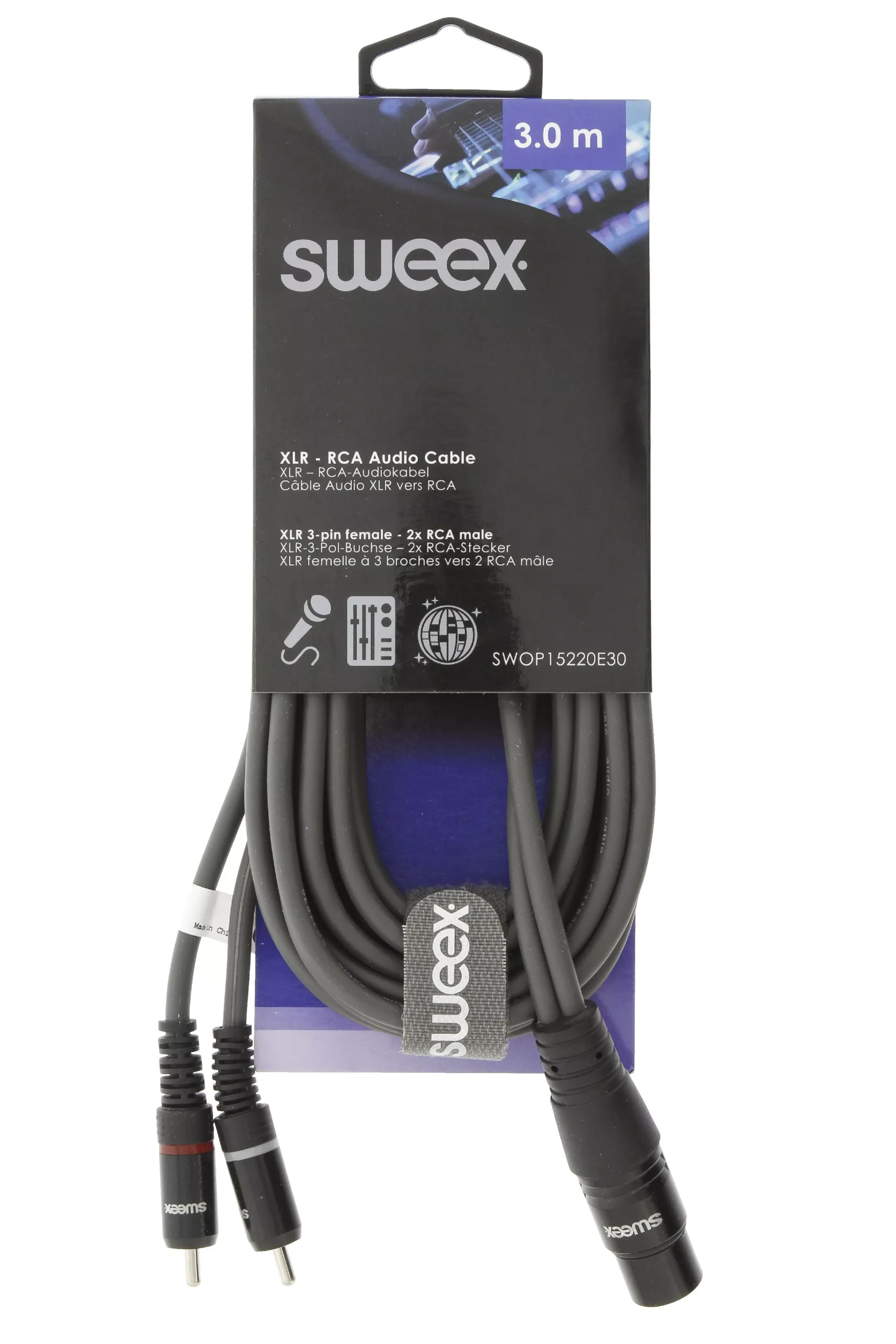 Cablu audio Stereo XLR 3-Pini mama - 2x RCA tata 3m gri Sweex - imagine 2