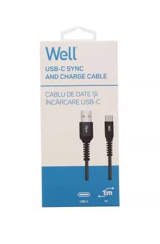 Cablu de date si incarcare USB Type C 3A 1m Well negru - imagine 2