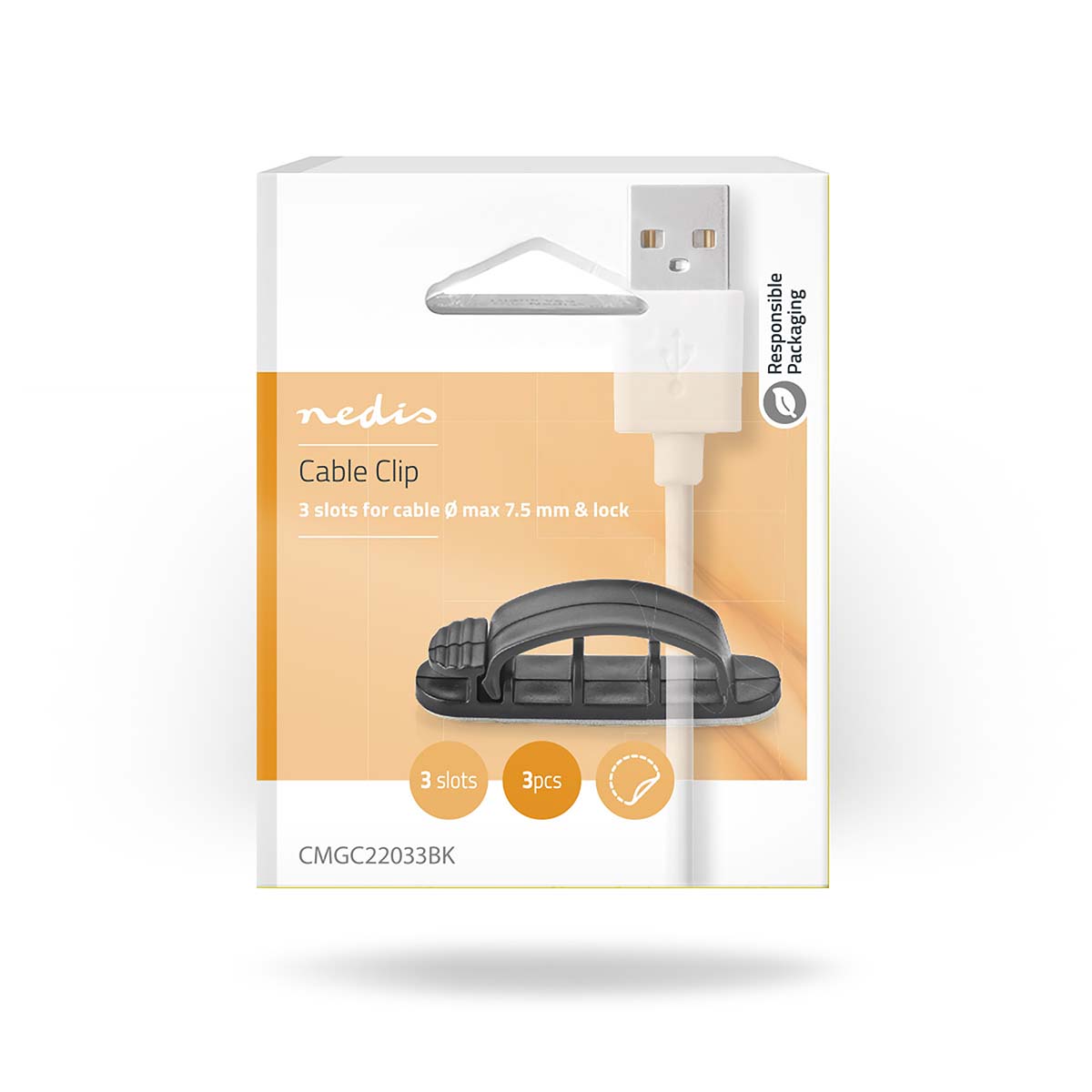Cablu de management cu Clip Blocat 3buc 3 sloturi cablu max 7.5 mm negru Nedis - imagine 5