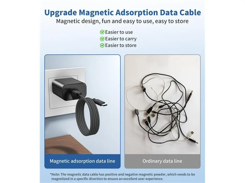 Cablu magnetic date / incarcare USB-C - USB-C Choetech XCC-1051-BK 1.8m PD3.1 240W negru - imagine 5