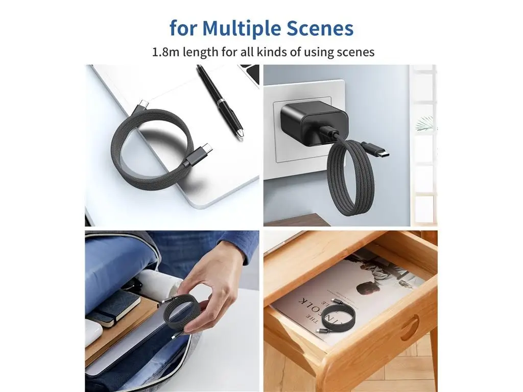 Cablu magnetic date / incarcare USB-C - USB-C Choetech XCC-1051-BK 1.8m PD3.1 240W negru - imagine 8