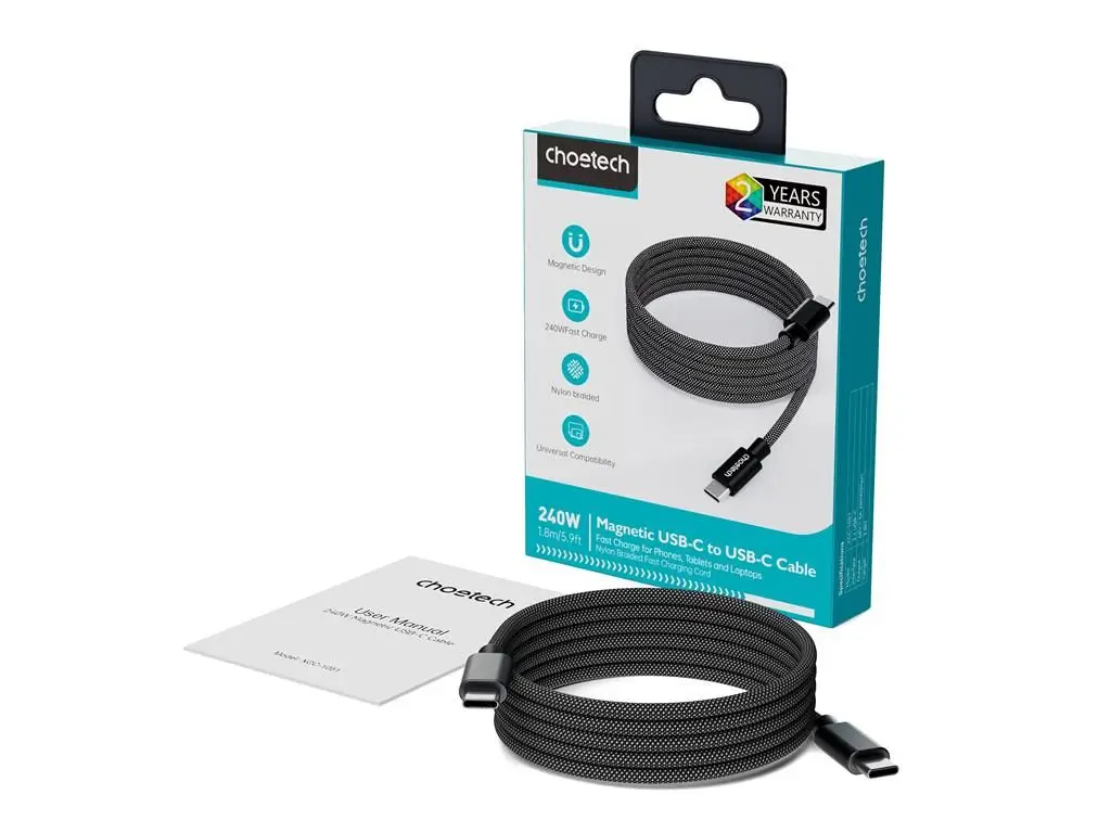 Cablu magnetic date / incarcare USB-C - USB-C Choetech XCC-1051-BK 1.8m PD3.1 240W negru - imagine 10