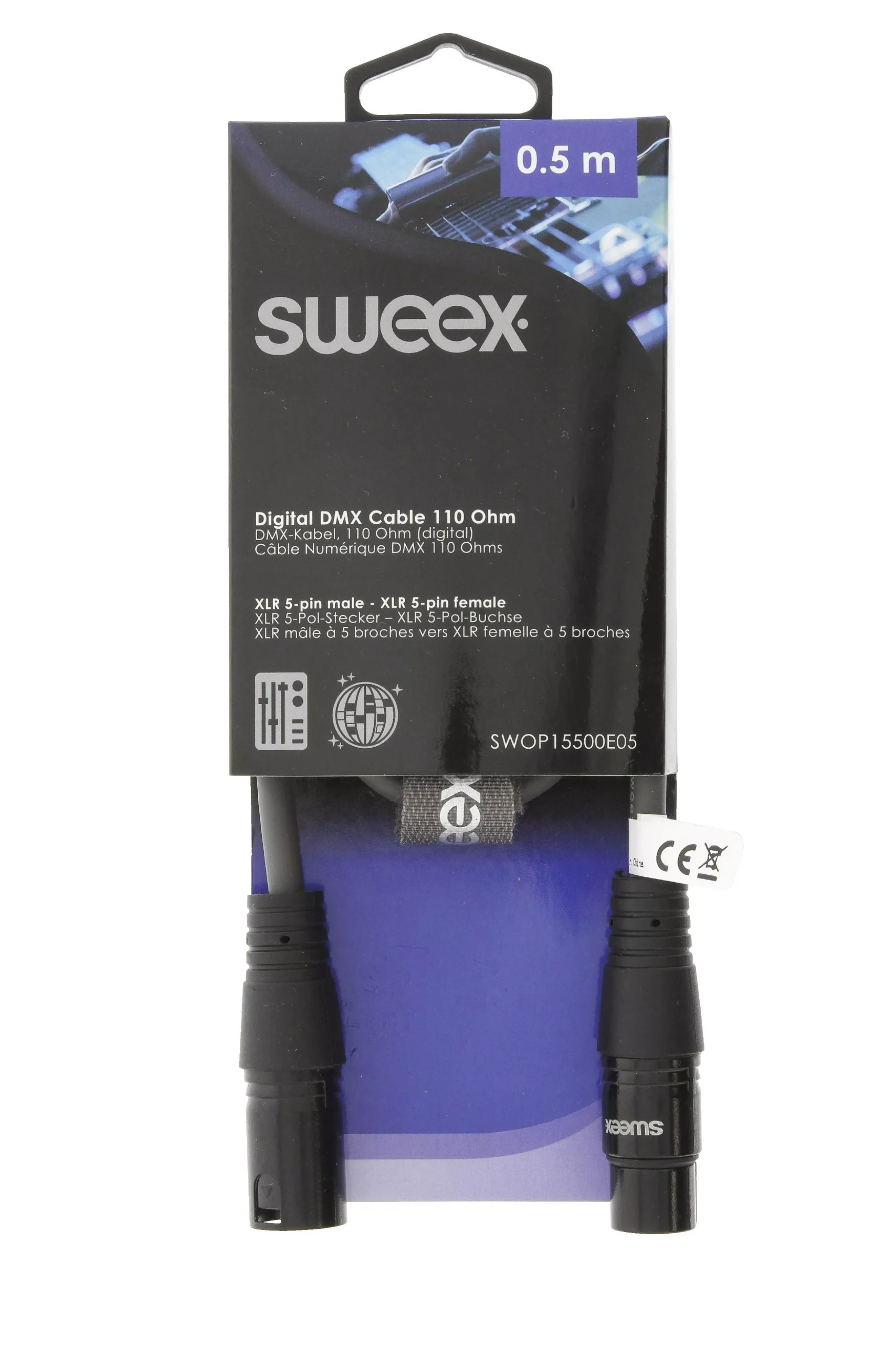 Cablu prelungitor digital XLR 5 pini tata - XLR 5 pini mama 0.5m gri Sweex - imagine 2