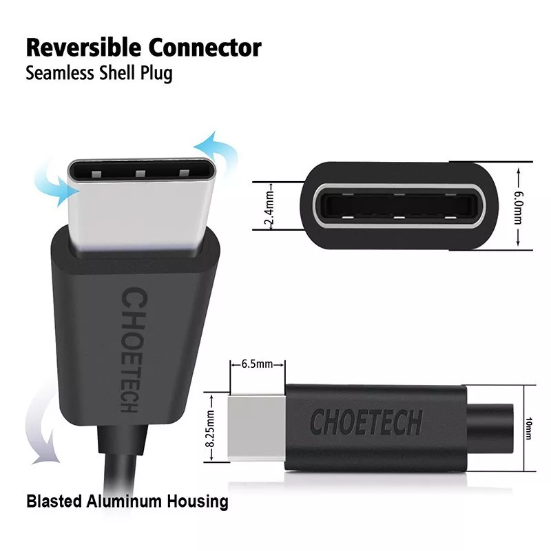 Cablu USB-A - USB TYPE C 3m 2.4A negru Choetech AC0004 - imagine 3