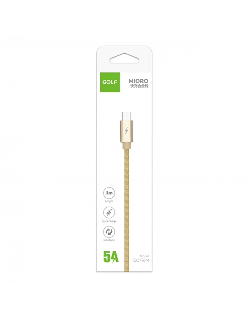 Cablu USB la micro USB 1m Golf Data Sync Quick Charge 5A auriu GC-76m - imagine 3