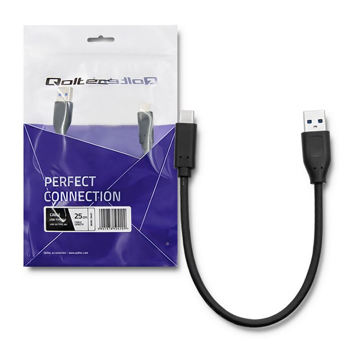 Cablu USB2.0 A mufa - USB type C mufa 0.25m QOLTEC 50496 - imagine 2