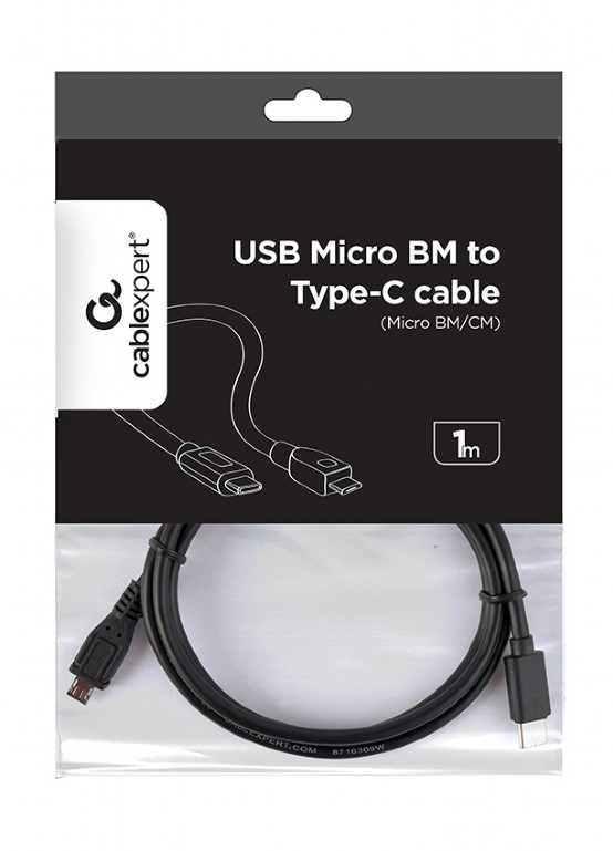 Cablu USB2.0 B micro mufa - USB type C mufa 1m negru PVC GEMBIRD CCP-USB2-MBMCM-1M - imagine 2
