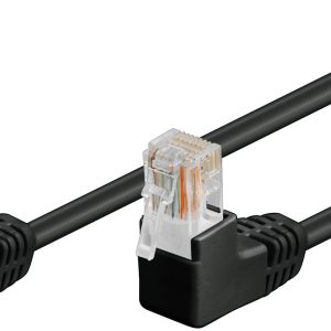Cablu UTP Cat5e patch cord 0.5m RJ454-RJ45 cu mufe cotite negru Goobay