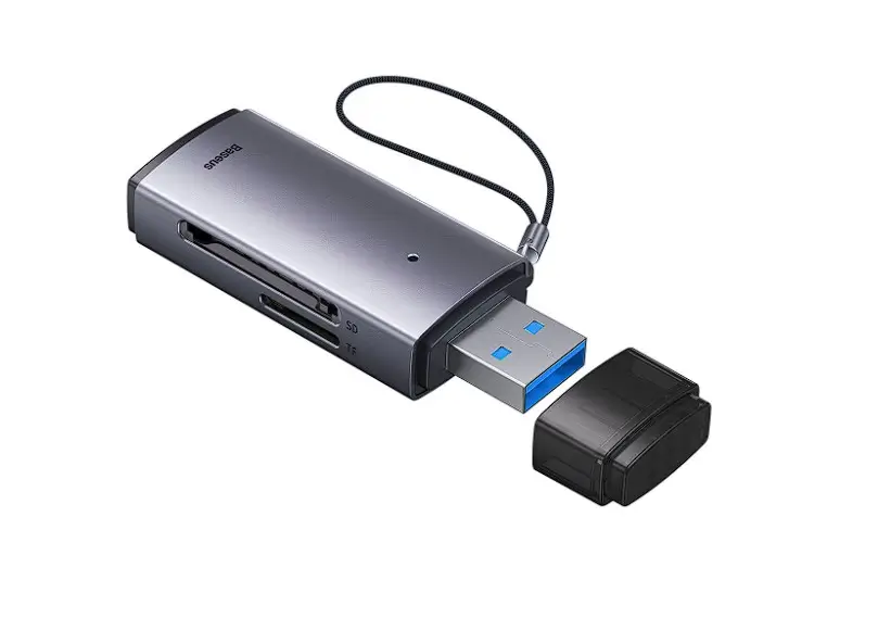 CARD READER extern Baseus Lite WKQX060013 USB 3.0 citeste /scrie SD /microSD 480Mbps maxim 512GB metalic gri