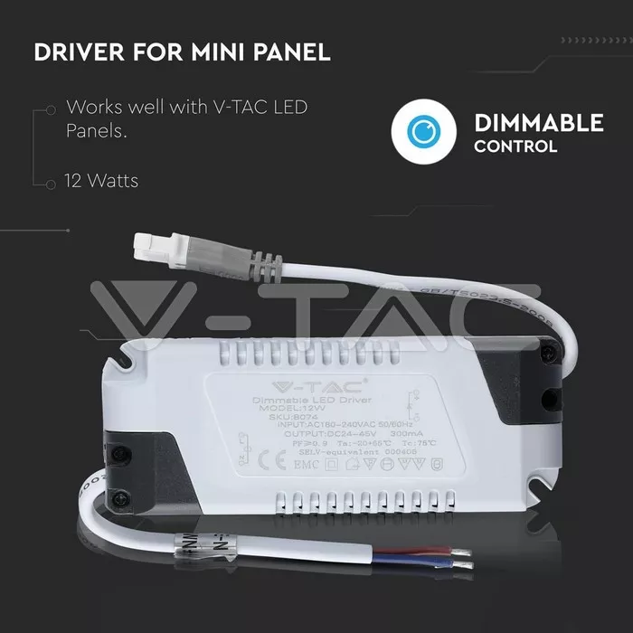 Driver pentru panou LED 12W 24-45VDC 300mA cu control variatie intensitate dimmer V-TAC - imagine 3