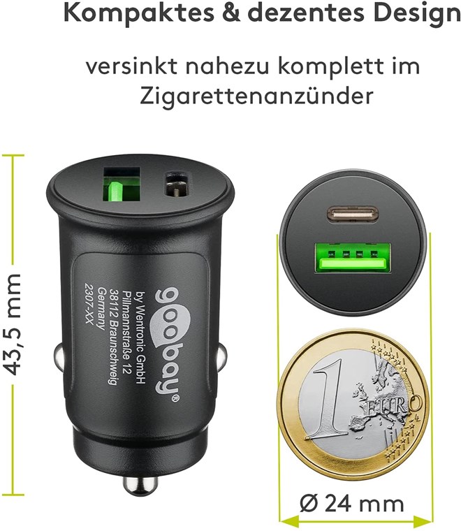 Incarcator auto 12/24V bricheta - DUAL USB A QC3.0/USB TYPE C FAST CHARGER PD 30W 55634 Goobay - imagine 5