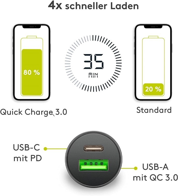 Incarcator auto 12/24V bricheta - DUAL USB A QC3.0/USB TYPE C FAST CHARGER PD 30W 55634 Goobay - imagine 6