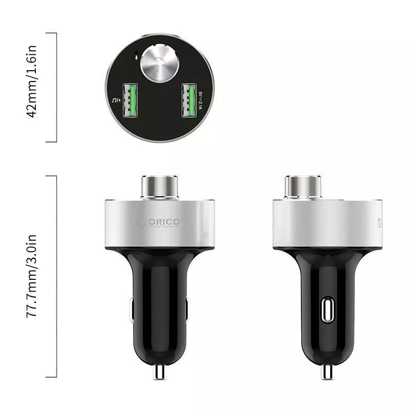 Incarcator auto 15.5W 2x USB Bluetooth microSD slot argintiu Orico UBT-2U - imagine 5