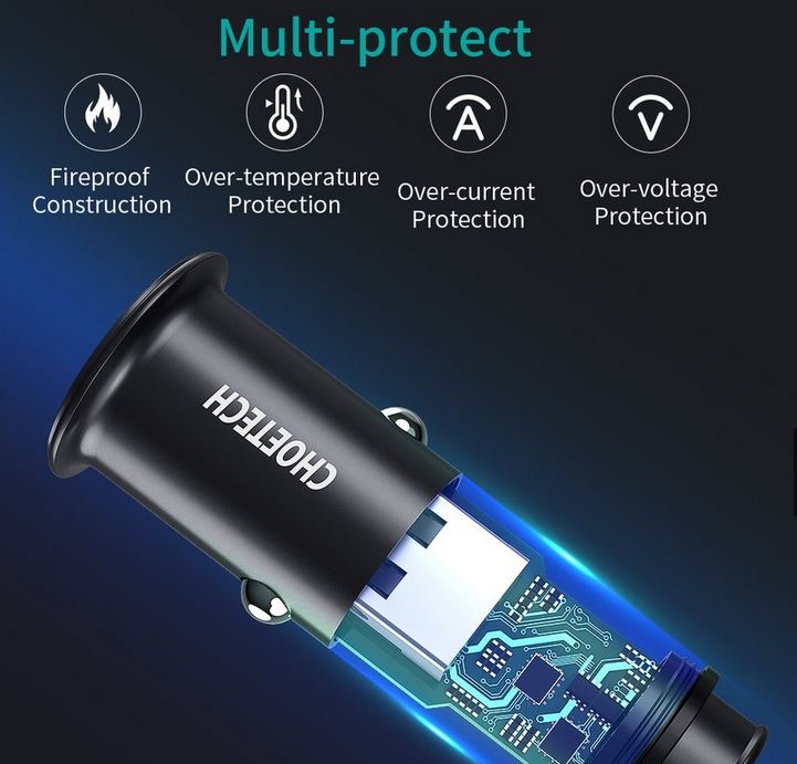 Incarcator auto Choetech TC0006-V2 1x USB type C + 1x USB-A 30W QC 3.0 Power Delivery negru - imagine 6
