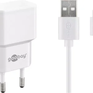 Incarcator de retea dual 2x USB cu cablu micro USB 2.4A alb Goobay