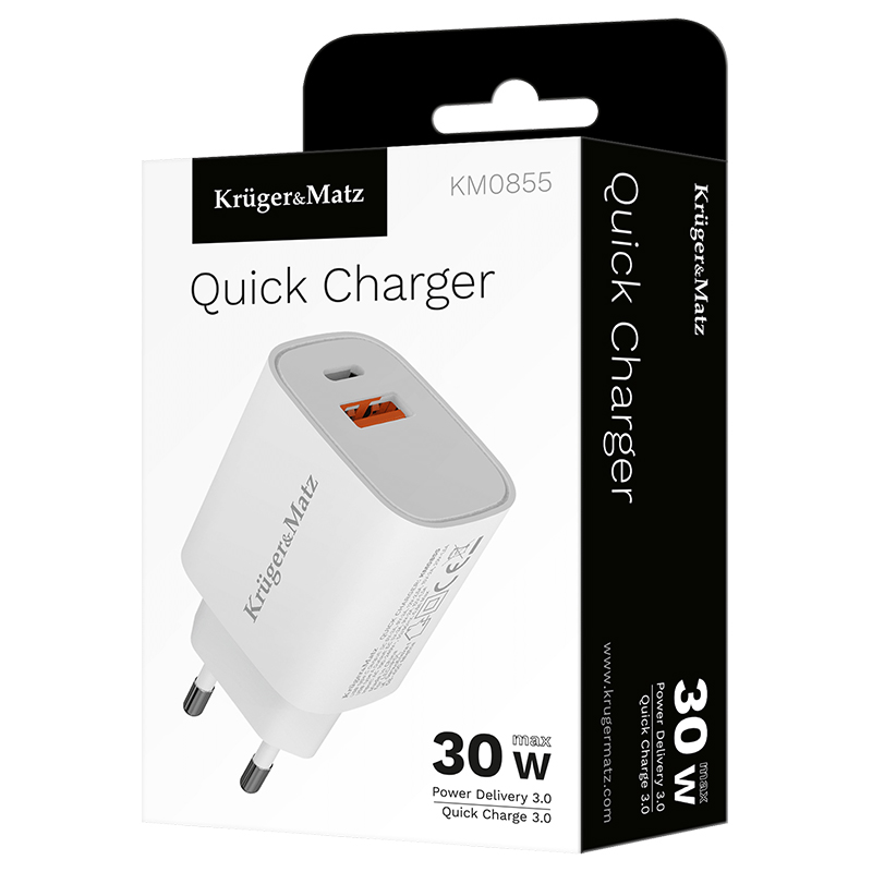 Incarcator rapid de retea USB tip A si USB type C 30W PD 3.0 + QC 3.0 Kruger&Matz KM0855 - imagine 7