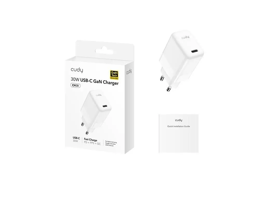 Incarcator retea Cudy CH30_EU V1.0 1x USB-C PD 30W GaN alb - imagine 2
