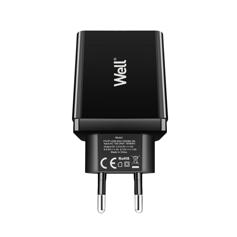 Incarcator retea Well 1x USB-A QC3.0 18W negru PSUP-USB-WQ11802BK-WL - imagine 2