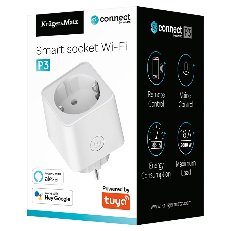 Priza Smart WIFI CONNECT P3 TUYA Kruger&Matz 3680W 16A +timer/masurare consum de energie - imagine 4