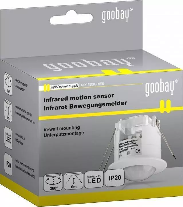 Senzor de miscare alb cu infrarosu pentru interior Goobay - imagine 2
