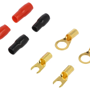 Set 4 papuci terminal 8GA 5mm izolati rosu si negru tip furca si inel pentru sertizare 4CarMedia TERMINAL-SET-8GA