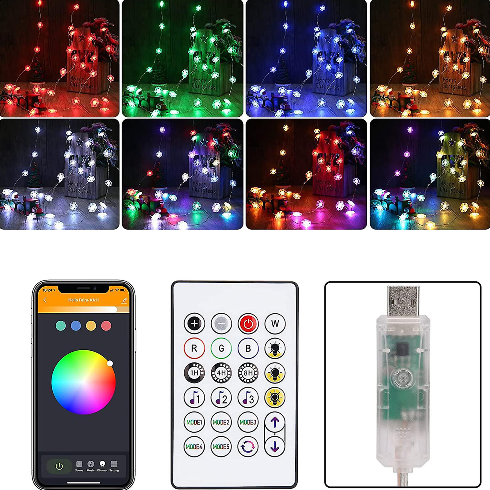 Sir de lumina inteligenta fulg de zapada USB - 20 LED micro RGBIC 16 milioane de culori 2m IP55 WI-FI bluetooth 5.0 - imagine 2