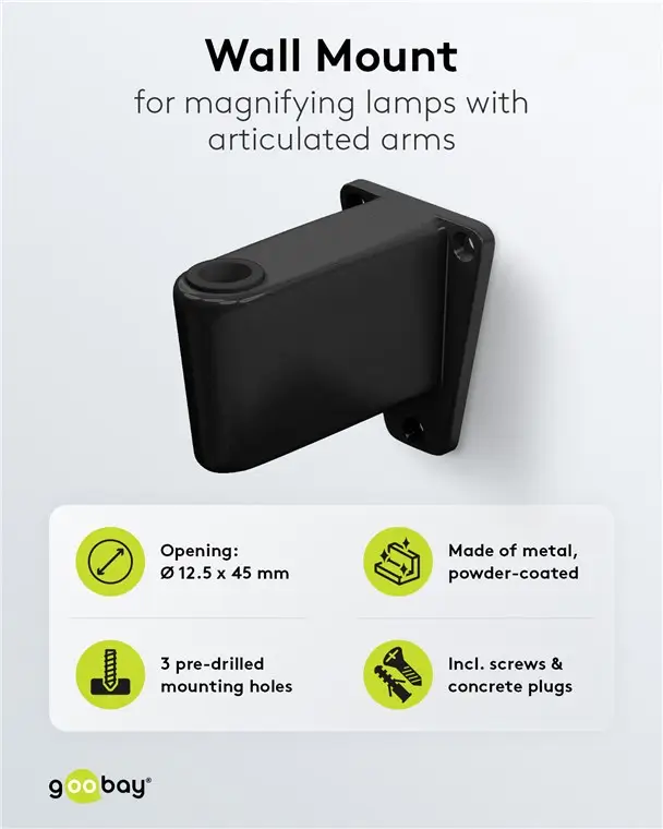 Suport de perete pentru lampa cu lupa negru pentru cod 65575 /64986 /64988 /64989 Goobay 64991 - imagine 2