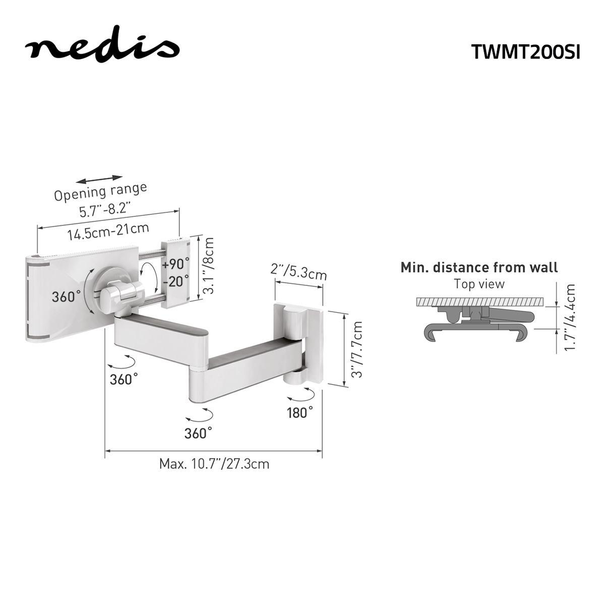 Suport de perete pentru tableta cu miscare pe 3 directii 7 - 12" Nedis - imagine 7